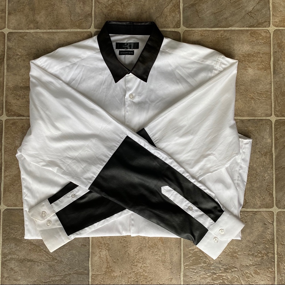 Le 31 by Simons White & pleather long sleeve shirt